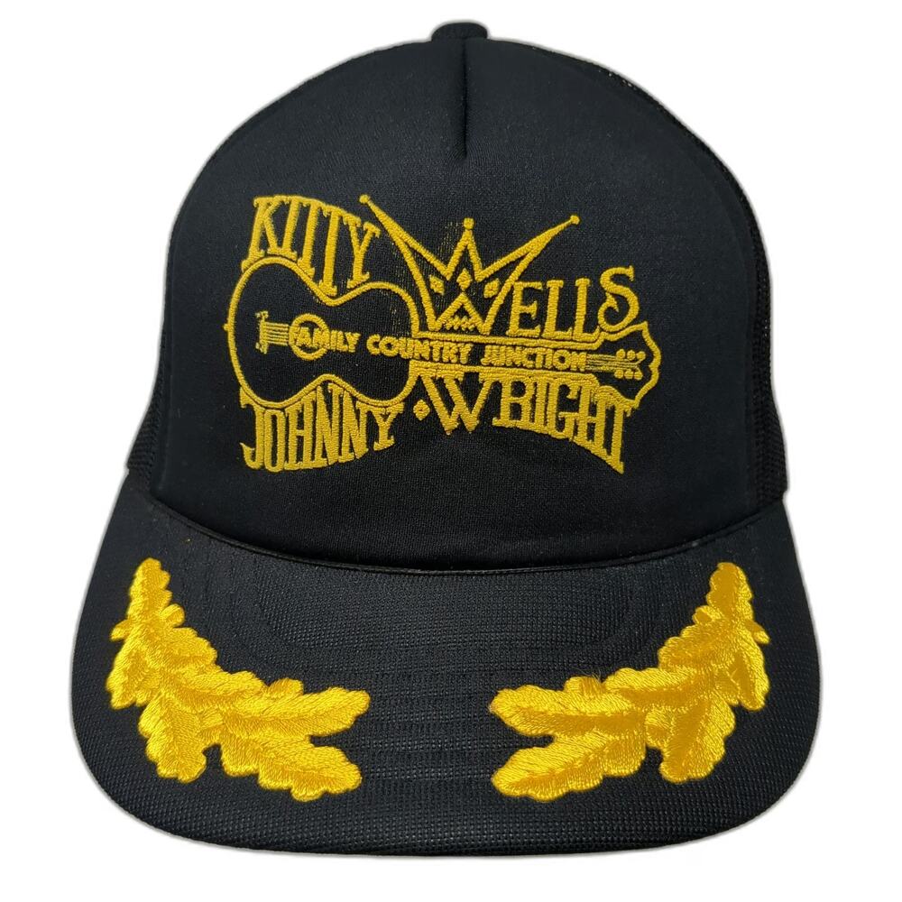 Kitty Wells Johnny Wright Family Country Junction Black Trucker Hat Mesh Vintage